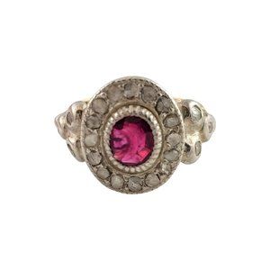10K Yellow Gold Rose Cut Diamond Lab Created Ruby Floral Ring 6.5 #13925